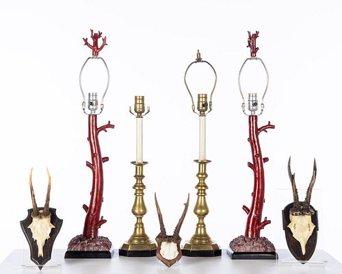 4 Coral Lamps & 3 Resin Antlers