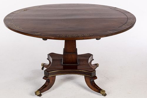 George IV Brass Inlaid Rosewood Center Table, 19th C
