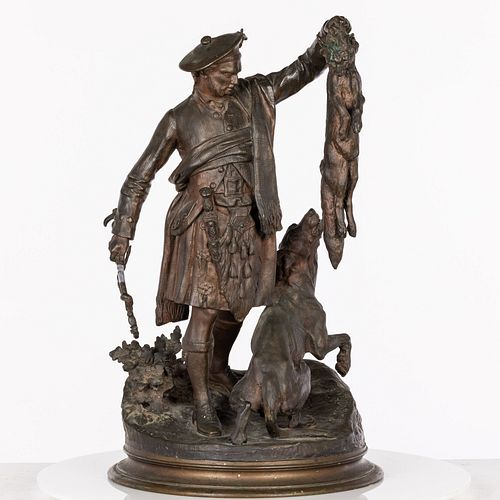 P.J. Mene (1810-1879) Scottish Hunter w/ Fox, Bronze