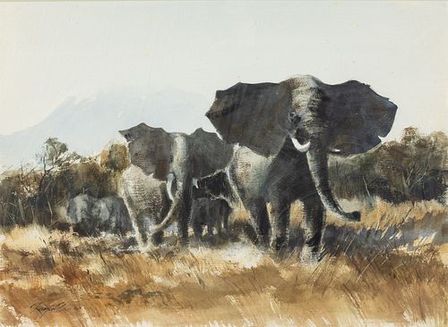 Ray Ellis (SC/MA, 1921-2013), Elephants, 2005, W/C