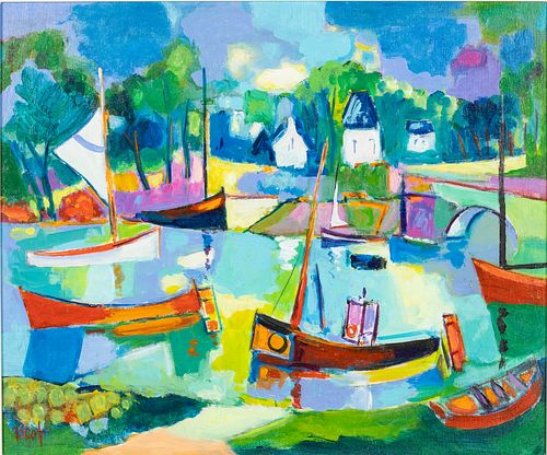 Jean Claude Picot, Petit Port le Soir, Acrylic on Canvas