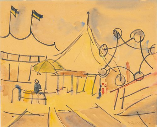 Myrtle Jones, Carnival Scene, Watercolor and Marker