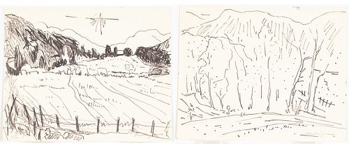 Myrtle Jones (1913-2005), 2 Landscapes, Pen on Paper