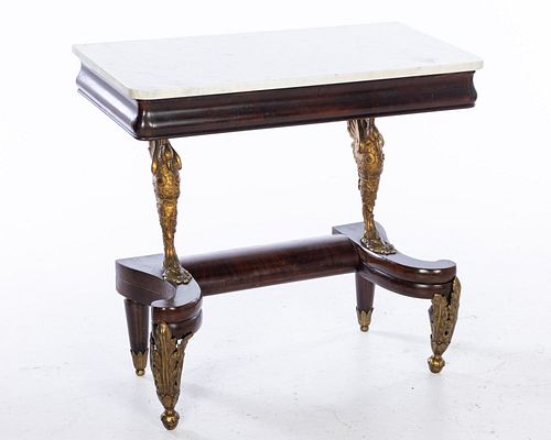 French Mahogany Marble Top Console Table, 19th C