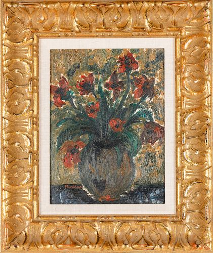 Signed 'Burliuk', Flowers in a Vase, Oil on Panel