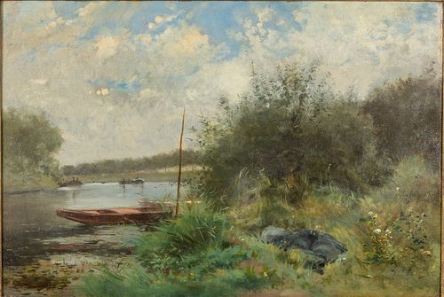 Paul Rossert (1851-1918), By the Riverside, O/B