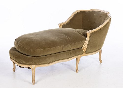 French Louis XV Style Cream Painted Chaise Lounge