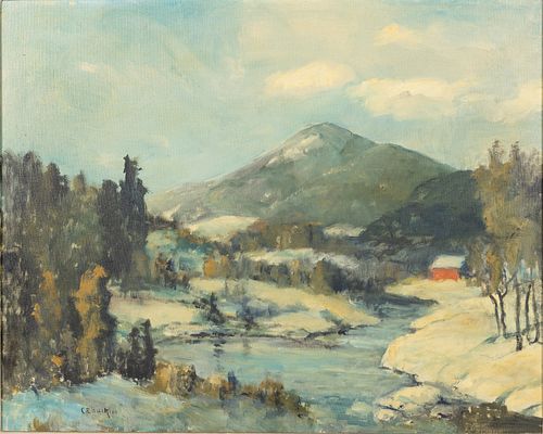 Charles E Buckler, River Landscape in Snow, O/C