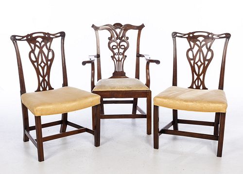 George III Mahogany Open Armchair and 2 Side Chairs