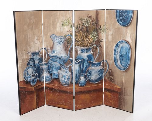 4 Panel Painted Wood Screen