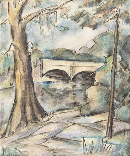 Van Hood Ferguson, Bridge Over Pond #5, Pastel