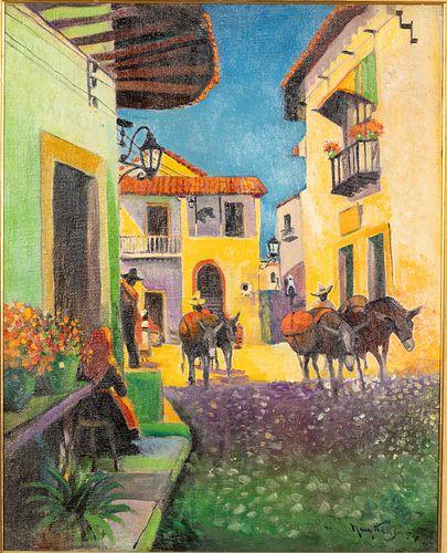 Josef Nuyttens (1885-1960) Mexican Village Scene O/C