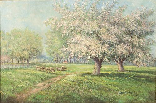 Verner White (1863 - 1923), Sheep in Landscape, O/B