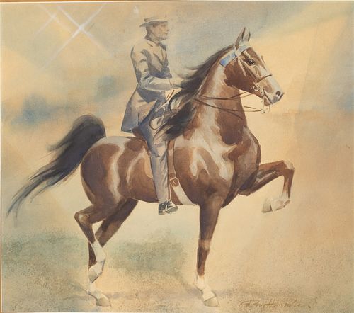 Illegibly Signed, American Saddlebred w Rider, W/C