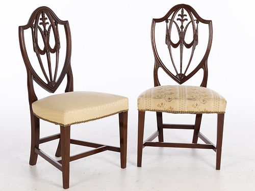 Pr Federal Mahogany Shield Back Side Chairs, c 1790