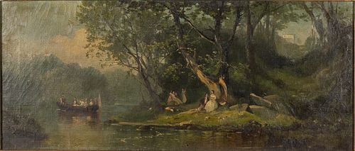 American School, River Landscape with Figures, O/C