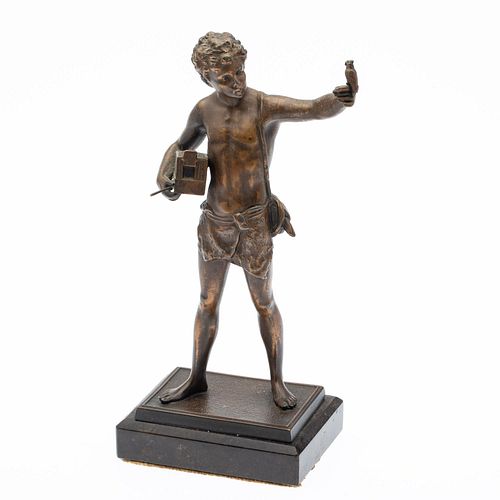 Bronze of Boy with Bird and Cage