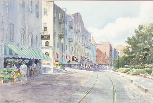 Guy Milligan, River Street, Watercolor, 1959
