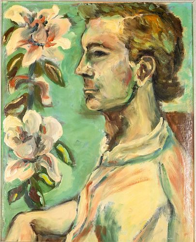 Unsigned, Man with Flower, Oil on Canvas