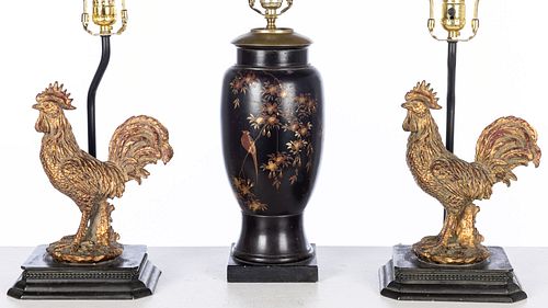 Pair of Rooster Lamps and Another