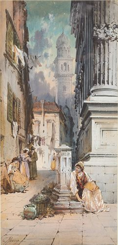 Charles Rousse, European Street Scene, Watercolor