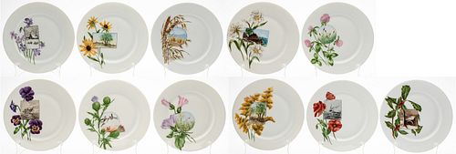 11 Limoges Month Plates Painted with Flowers