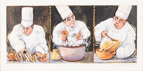 Guy Buffet (HI, b. 1943), Triptych Print of Chefs