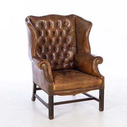 George III Style Leather Upholstered Wing Chair