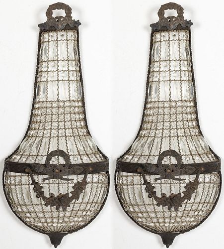 Pair of Metal and Glass Wall Baskets