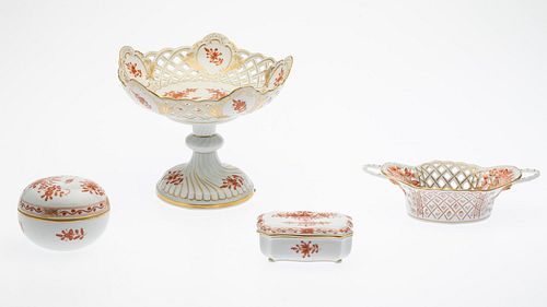 3 Pieces of Meissen Porcelain and a Herend Basket 
