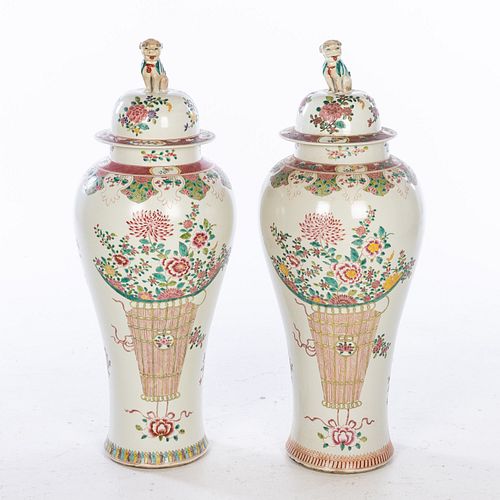Two Large Chinese Lidded Urns, Modern