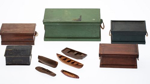 Group of Sea Chests, Boat Models and a Stamp Box