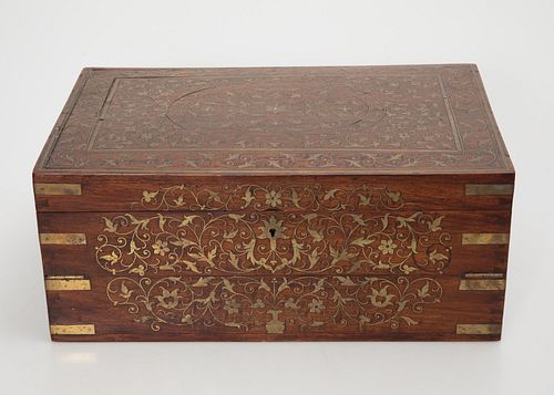 Anglo Indian Brass Inlaid Hardwood Writing Box