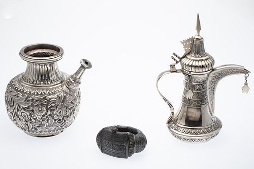 2 Silvered-Metal Vessels and a Bracelet