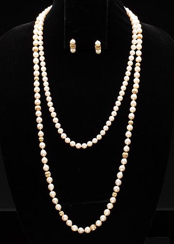 Two Pearl Necklaces & Pair of Pearl & Gold Earrings