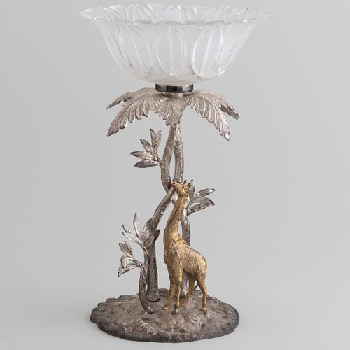 Silver Plate and Cut Glass Centerpiece with Palms and Giraffe