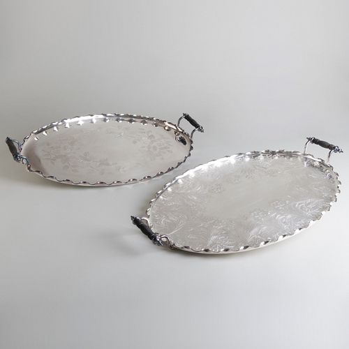 Two Similar Silver Plate Trays Engraved with Flora