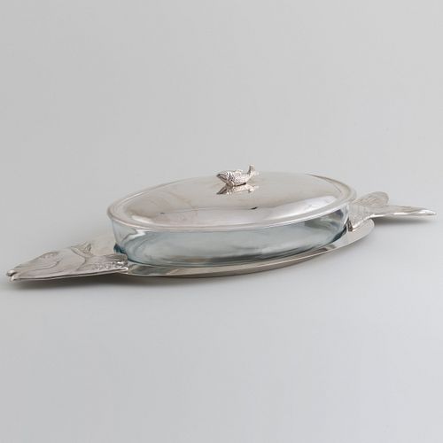 Silver Plate and Glass Fish Server