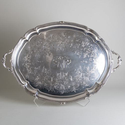 Silver Plate Two Handled Tray Engraved with Armorial