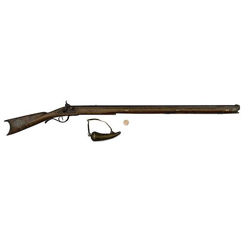 Minature Fullstock Percussion Rifle With Powder Horn