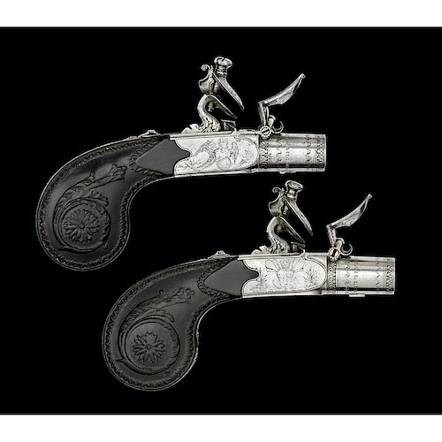 Pair of French Flintlock Pocket Pistols by Nicholas Boutet