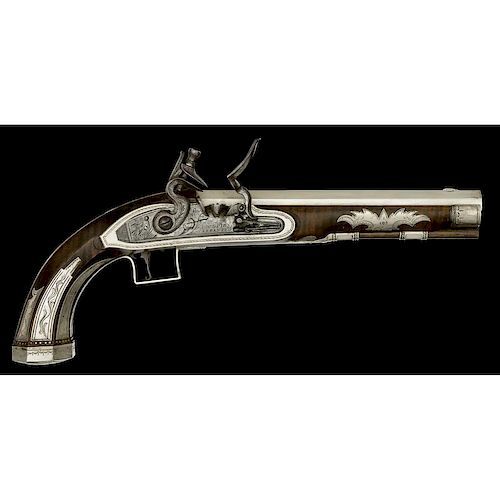 Contemporarily Made Silver-Mounted Kentucky Pistol by Louis Parker