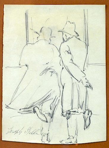 Joseph Stella Drawing, "Study of Two Figures"
