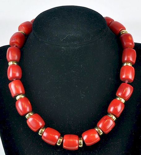 Red Coral & 14kt Yellow Gold Necklace