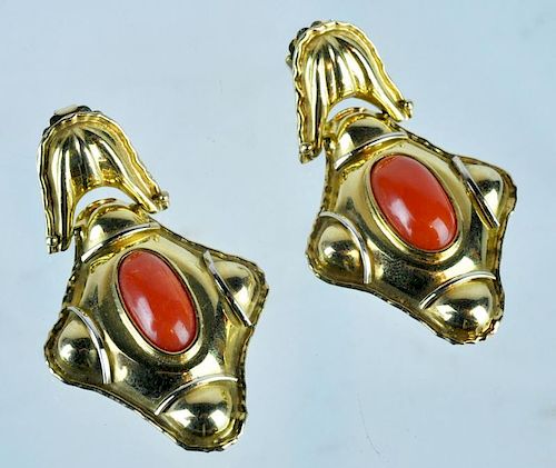 18kt Italian Gold & Red Coral Earrings