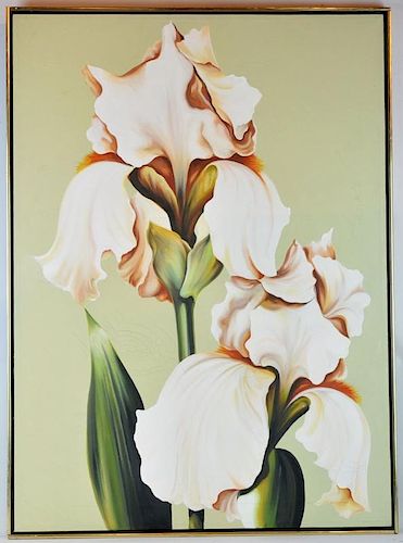 Lowell Nesbitt  "Two Pale Irises" Oil on Canvas