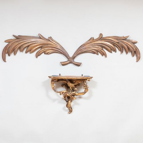 Giltwood Crossed Palm Fronds and an English Rococo Style Giltwood Bracket