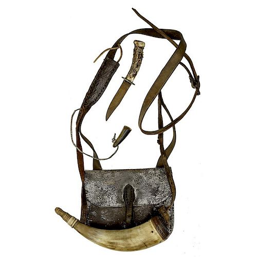Original Rifleman's Hunting Bag, Horn and Sheath Knife