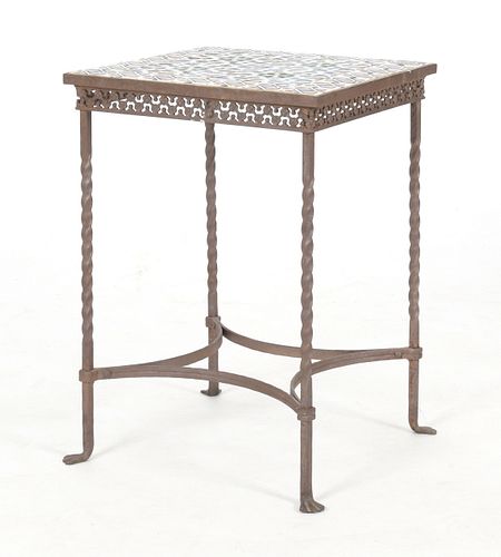Spanish Baroque Style Tile and Wrought Iron Side Table