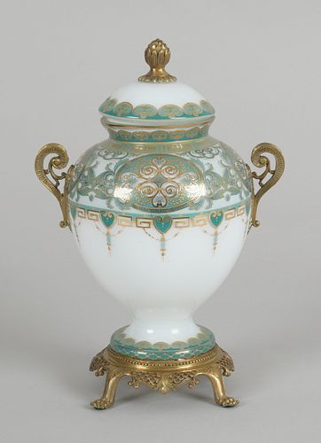 A Decorative Bronze Mounted Glass Urn 